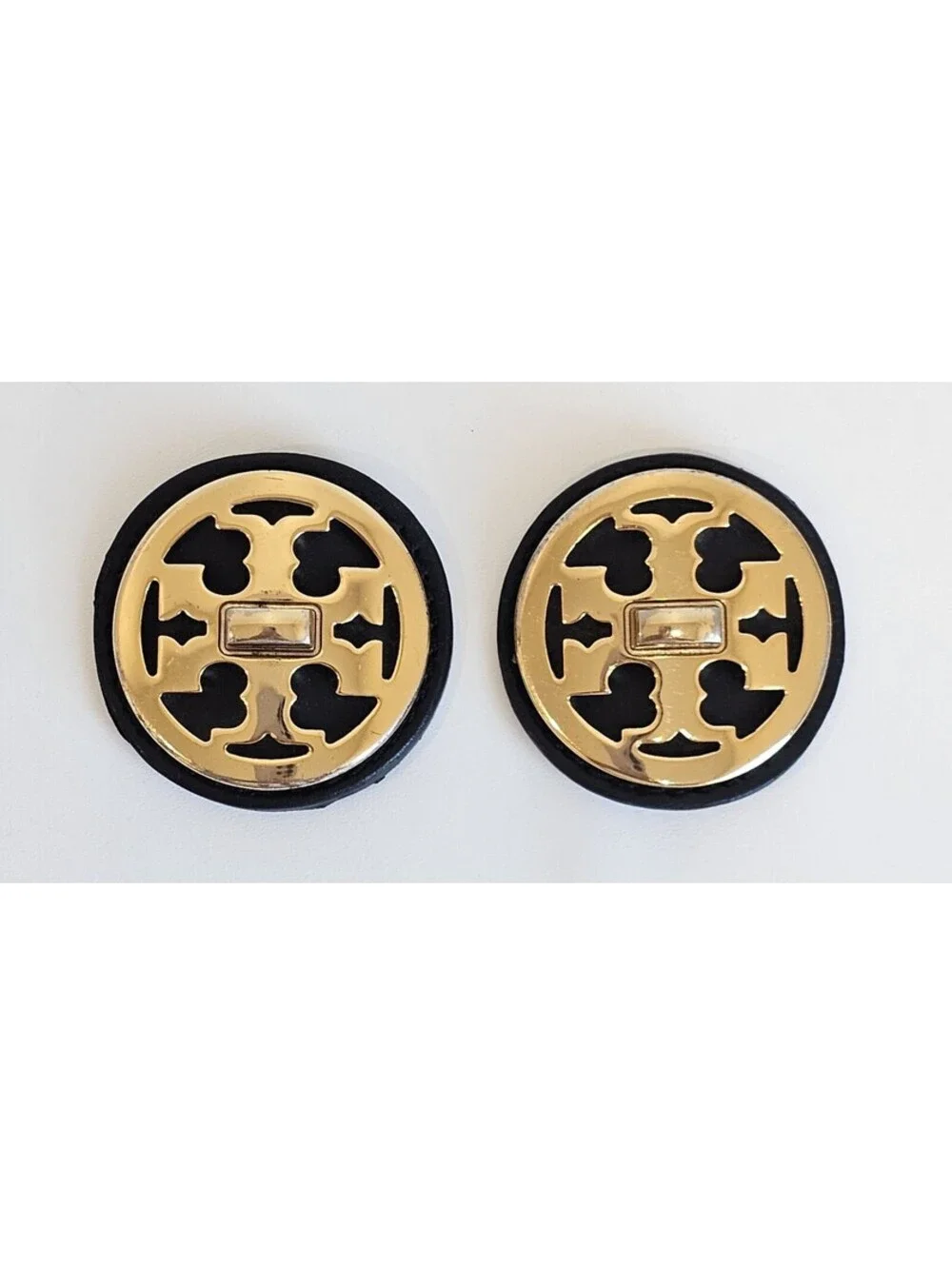 Authentic Tory Burch Gold Tone Shoe Clips Pair Rotating Crystal Logo Replacement